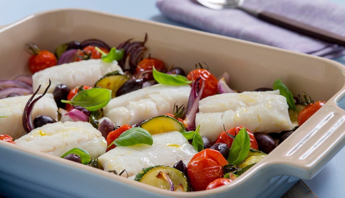 Dorsz pieczony z warzywami