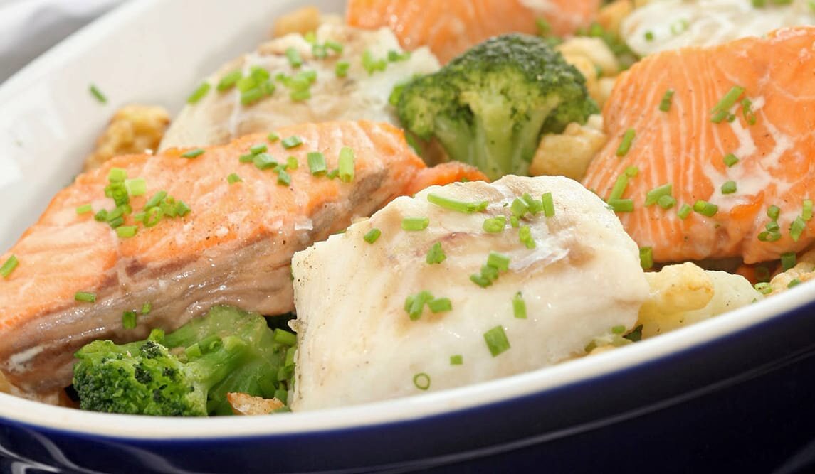 Pieczony łosoś i dorsz