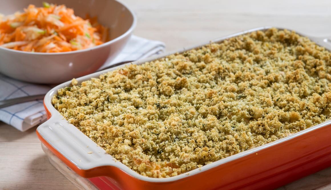 Zapiekanka z łososiem i bazylią