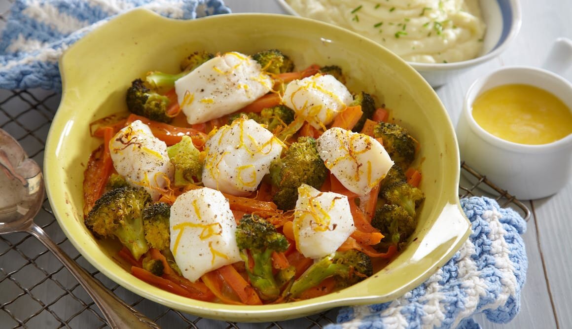 Solony dorsz zapiekany z brokułami